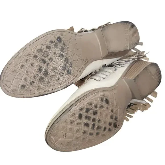 Sterling River Cowboy Boots Distressed Leather Fringe Buckle Zip Ankle Sz 9 - Picture 7 of 11